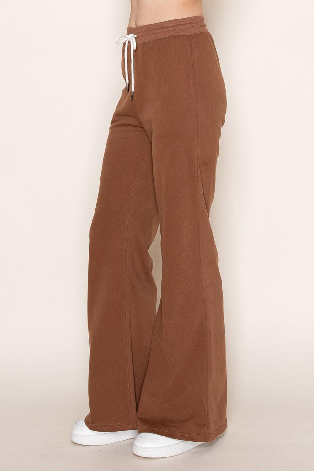 Brown High Waisted Solid Knit Pants