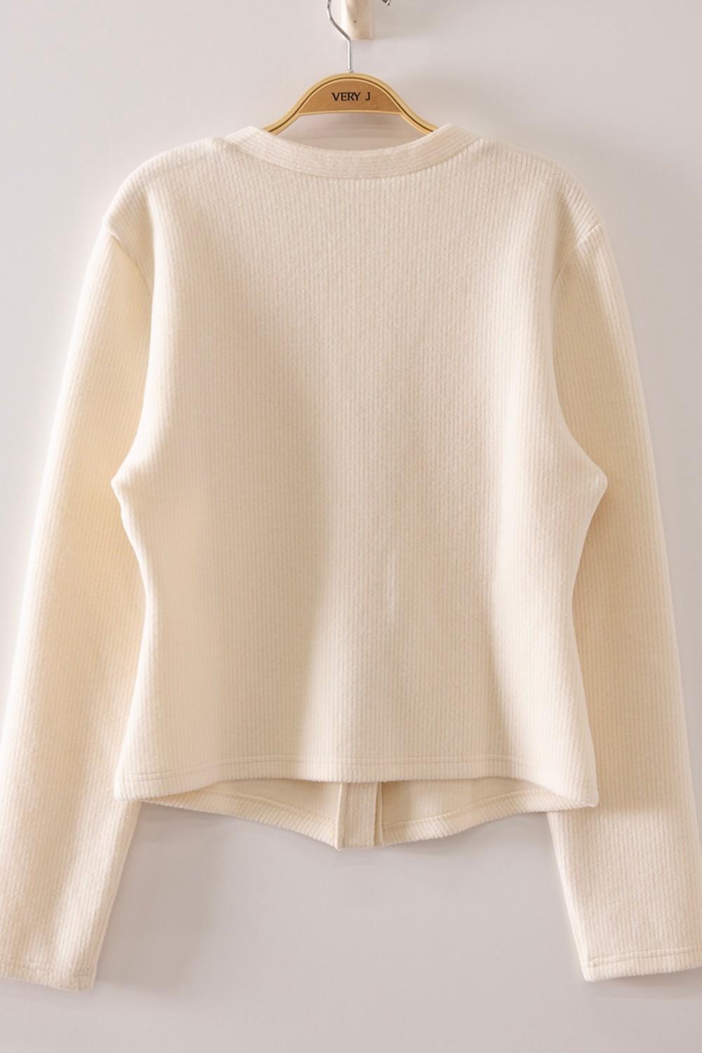 Cream Soft Ribbed V-neck Cardigan