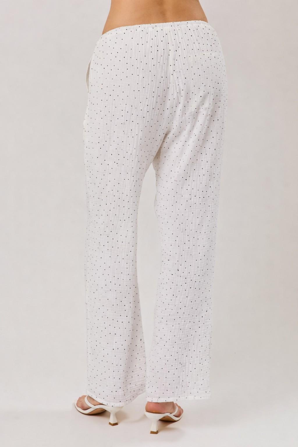 Draw String Waist Eyelet Pants - Polka Dot