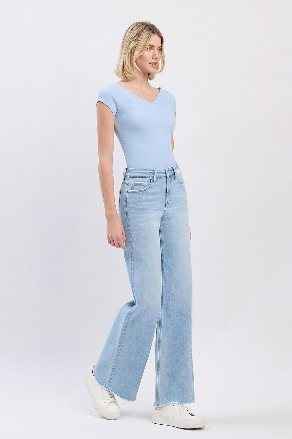 High Rise Raw Hem Wide Leg Jeans