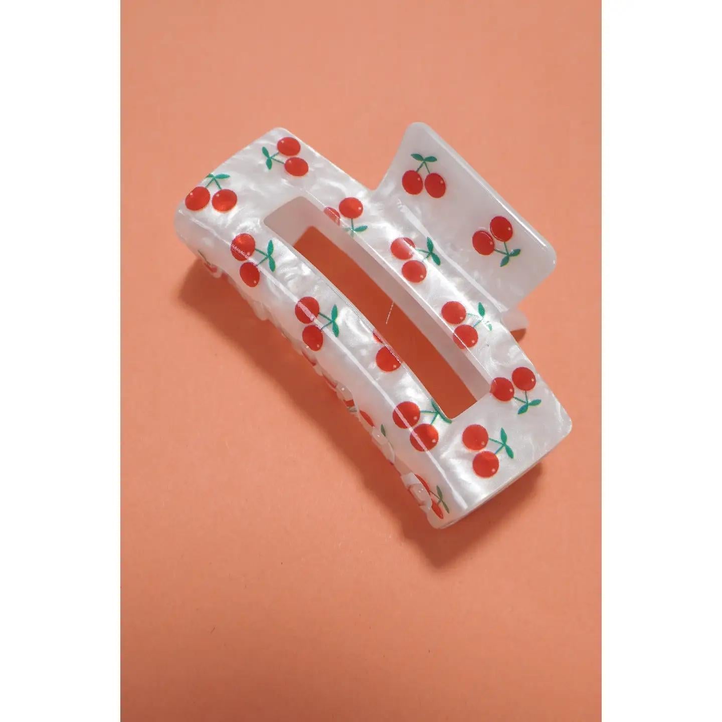 Jumbo Cherry Bow Rectangle Hair Claw Clips