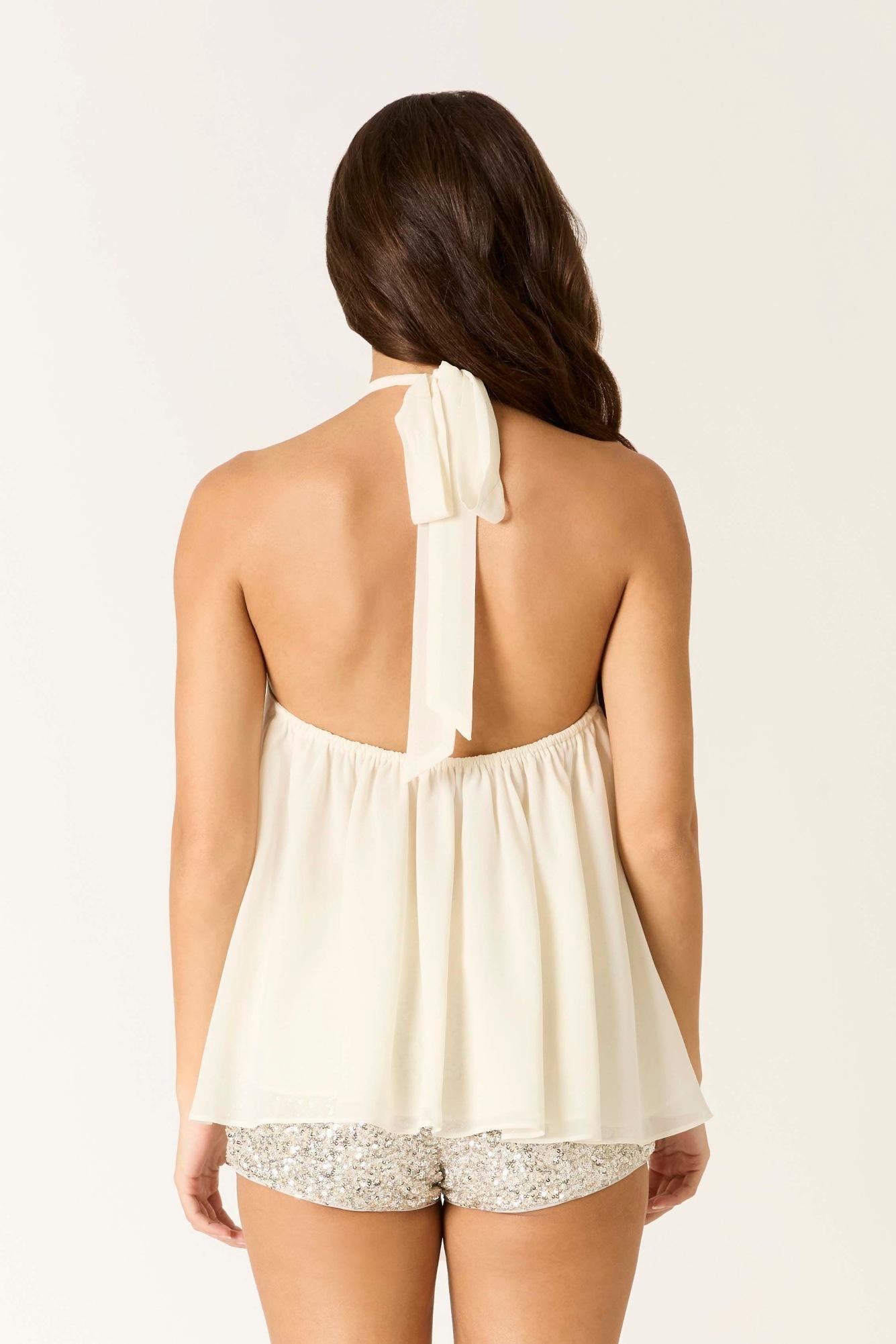 Halter Neck Top w/ Flower Detail