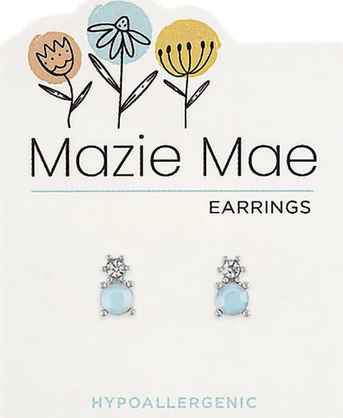 Silver CZ & White Opal Double Stone Stud Mazie Mae Earring