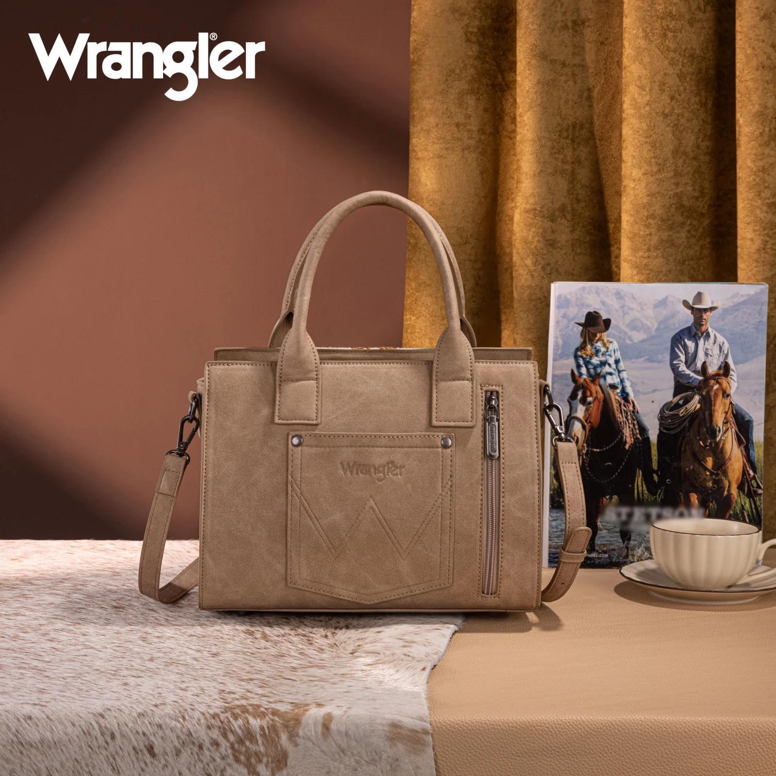 Wrangler Tooled Aztec Pattern Print Concealed Carry Tote/Crossbody -Tan