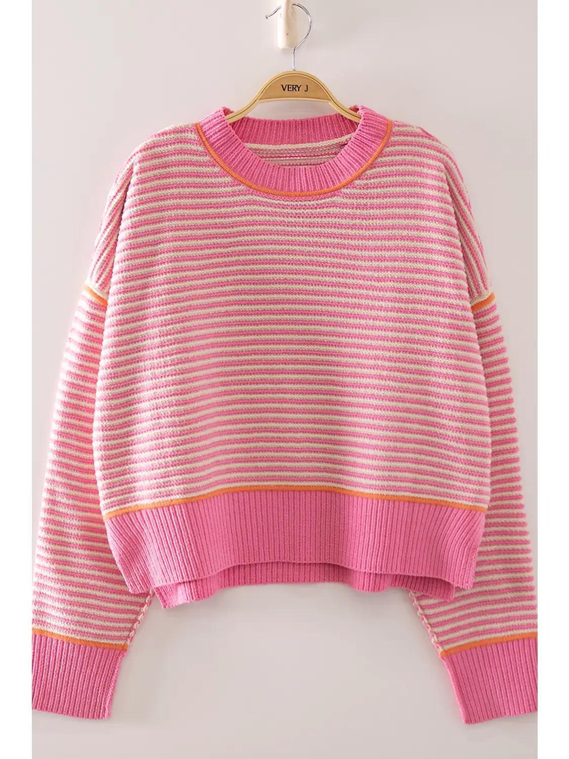 Contrast Trim Stripe Knit Sweater