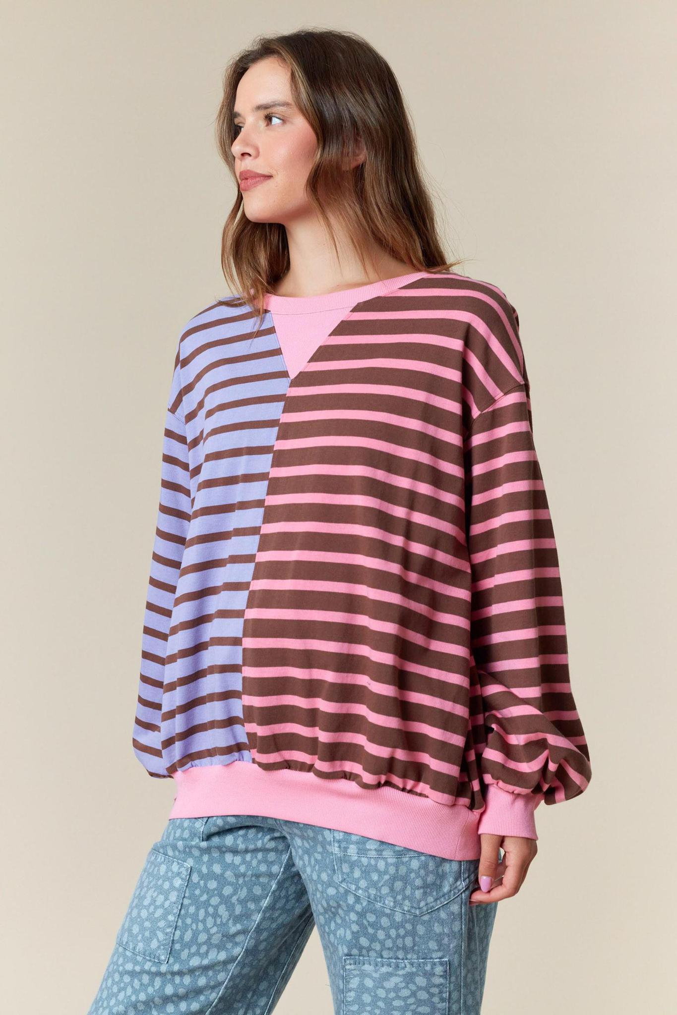 Half & Half Color Block Stripe Sweatshirt