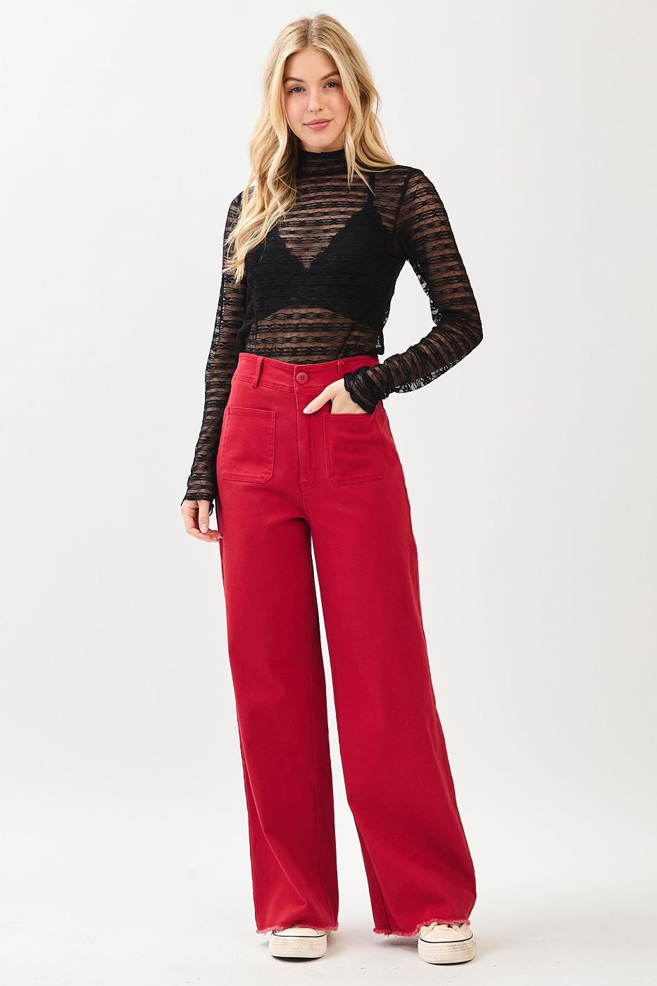 Pocket Detail Wide Leg High Waist Pants