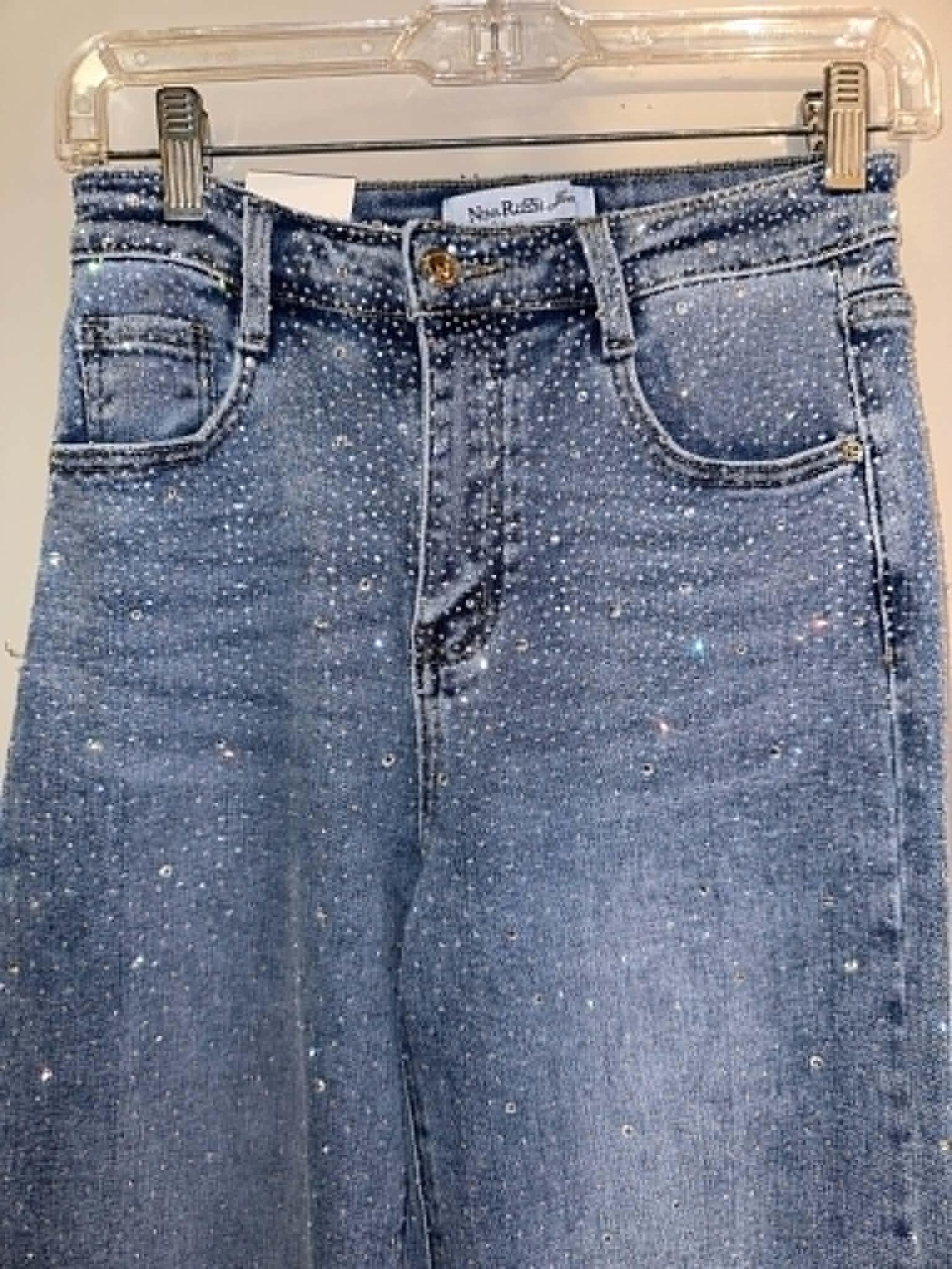 Nina Rossi Stone Embellished Wide Leg Jeans