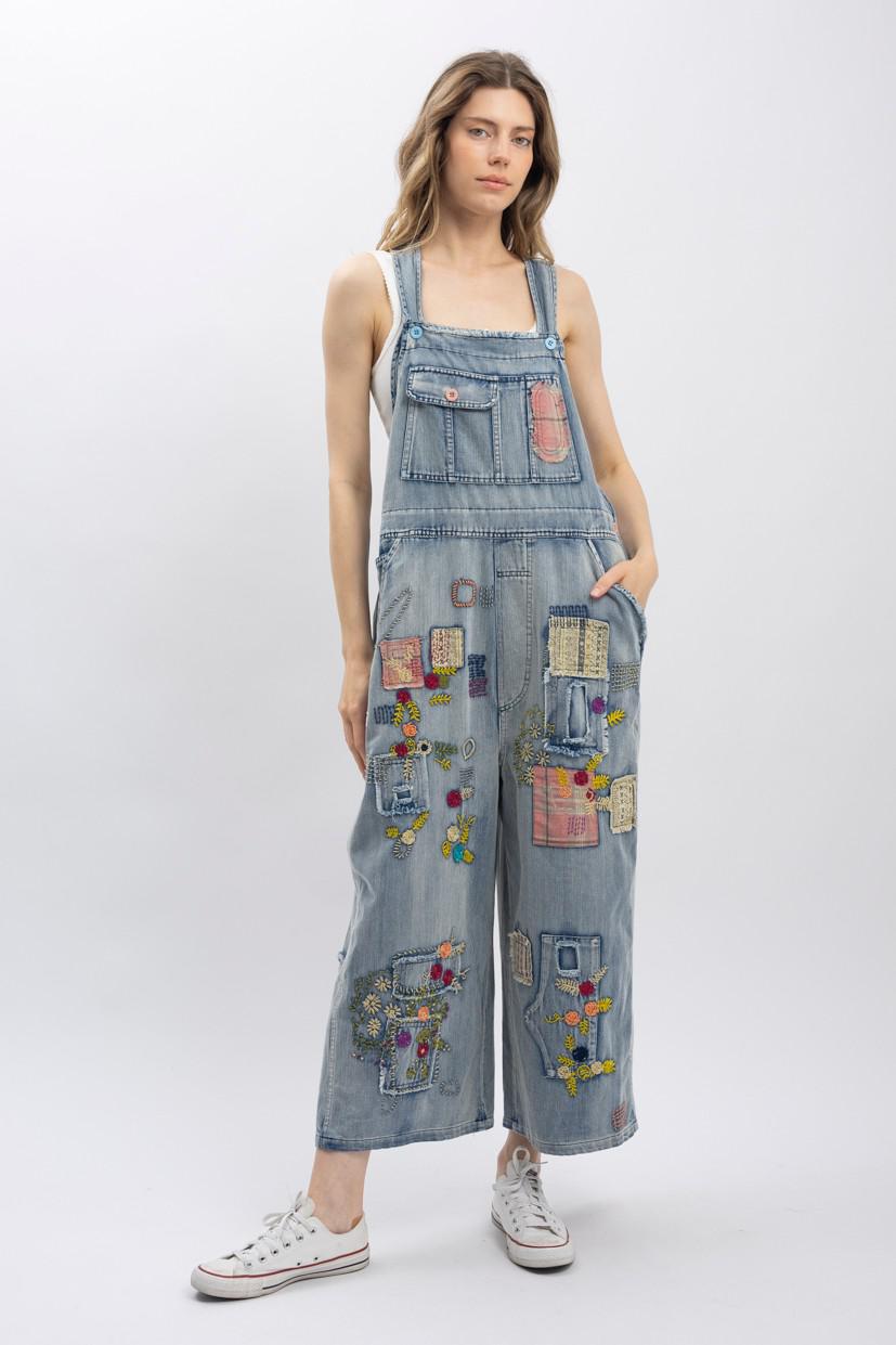 Vintage Washed Denim Oversized Bib Overalls