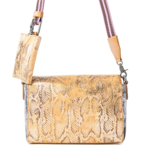 Serpentina Charm Leather Shoulder Bag in Amber Snake Print