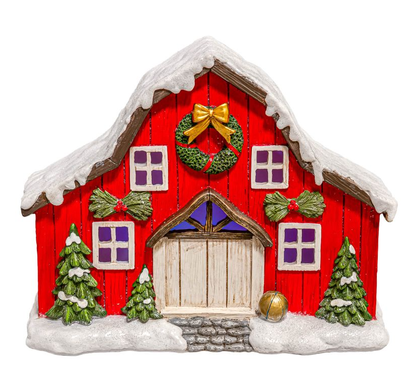 White Christmas Tabletop Barn with Lights