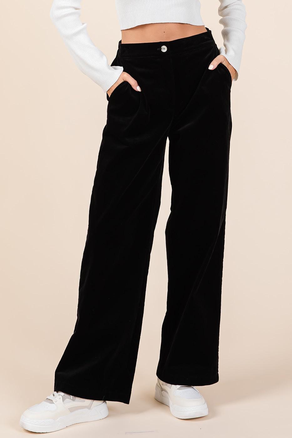 Corduroy Semi Wide Leg Elastic Waist Pants