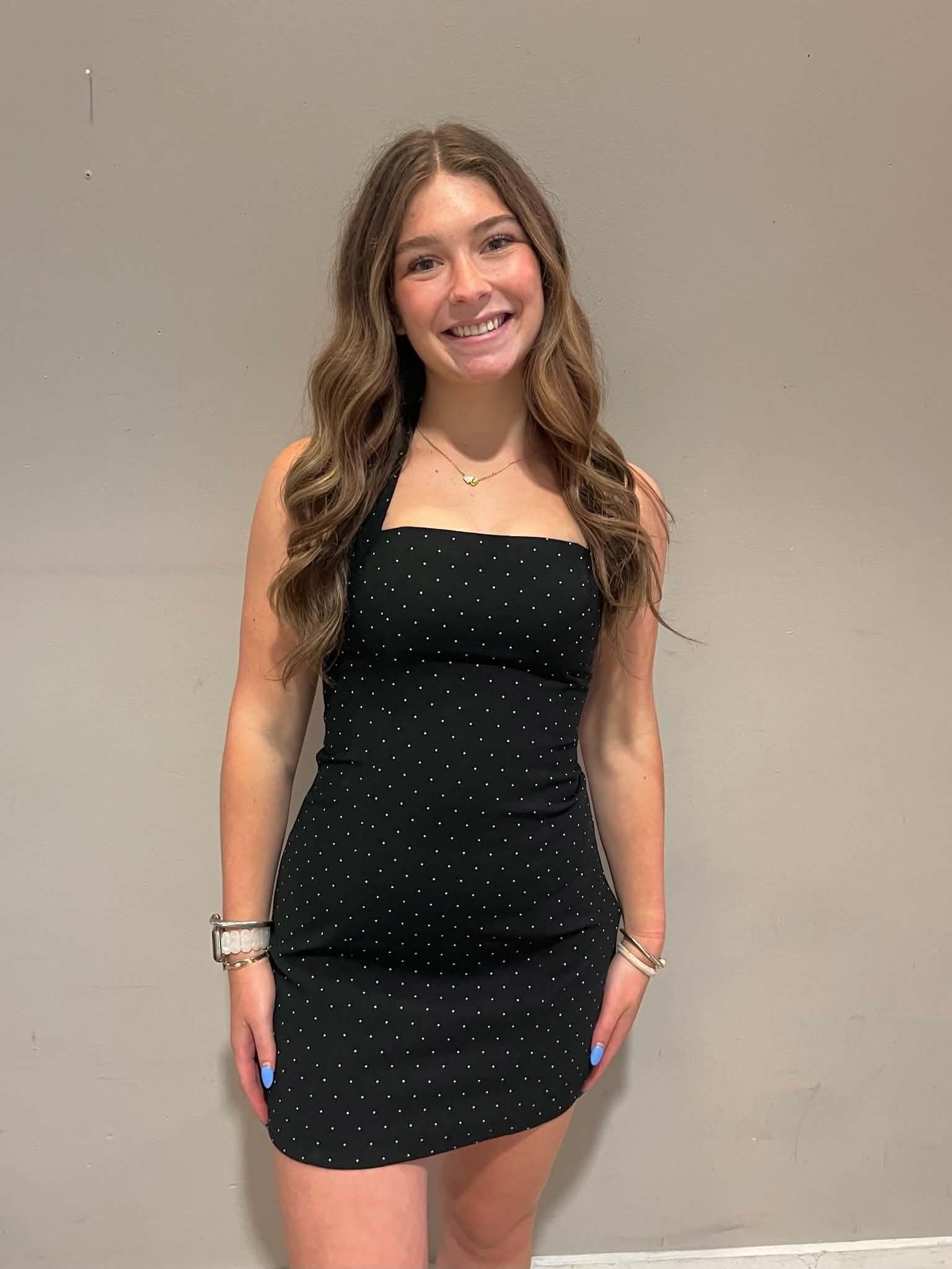 Black Halter Neck Polka Dot Mini Dress