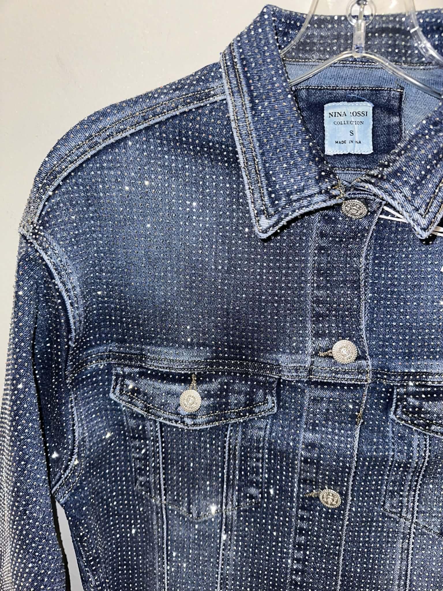 Nina Rossi Fully Embellished Cropped Denim Jacket