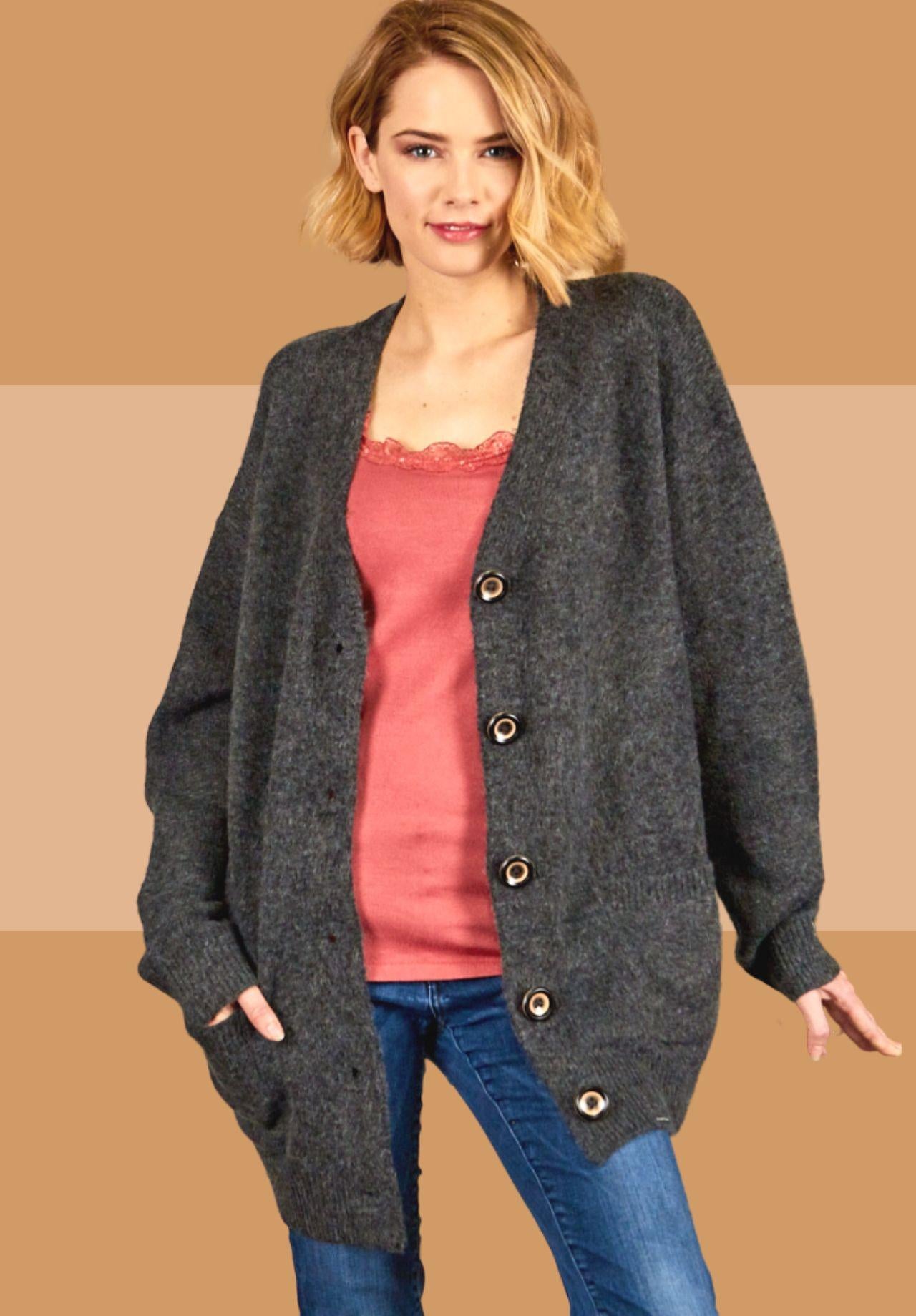 Charcoal Oversized Button Cardigan