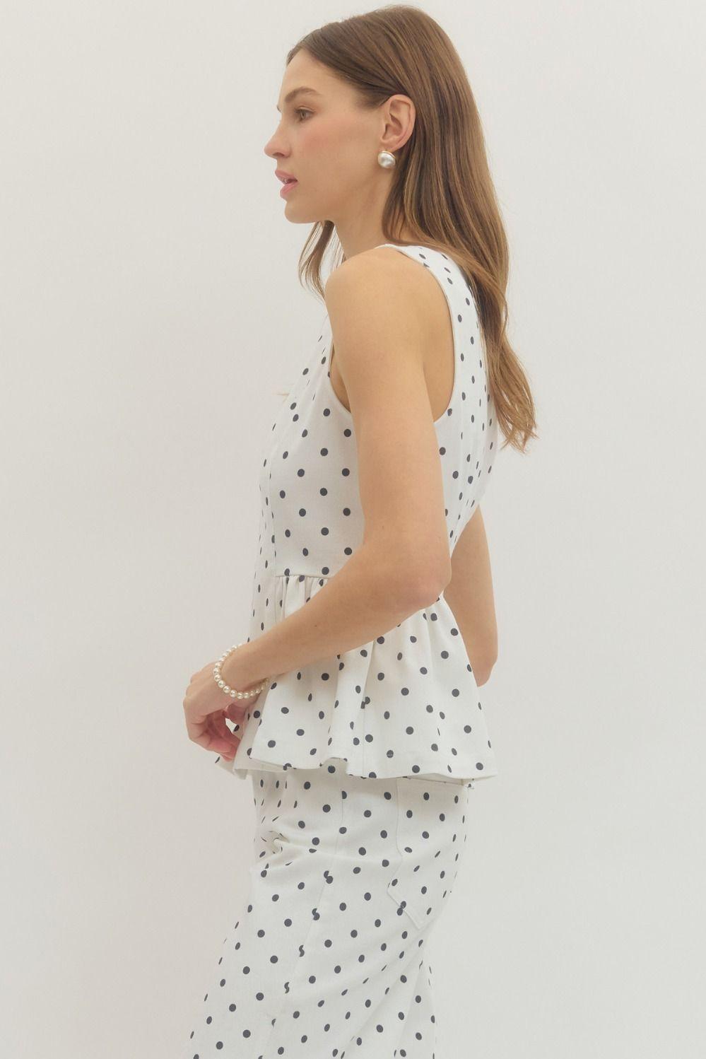 Polka-Dot Denim Peplum Top
