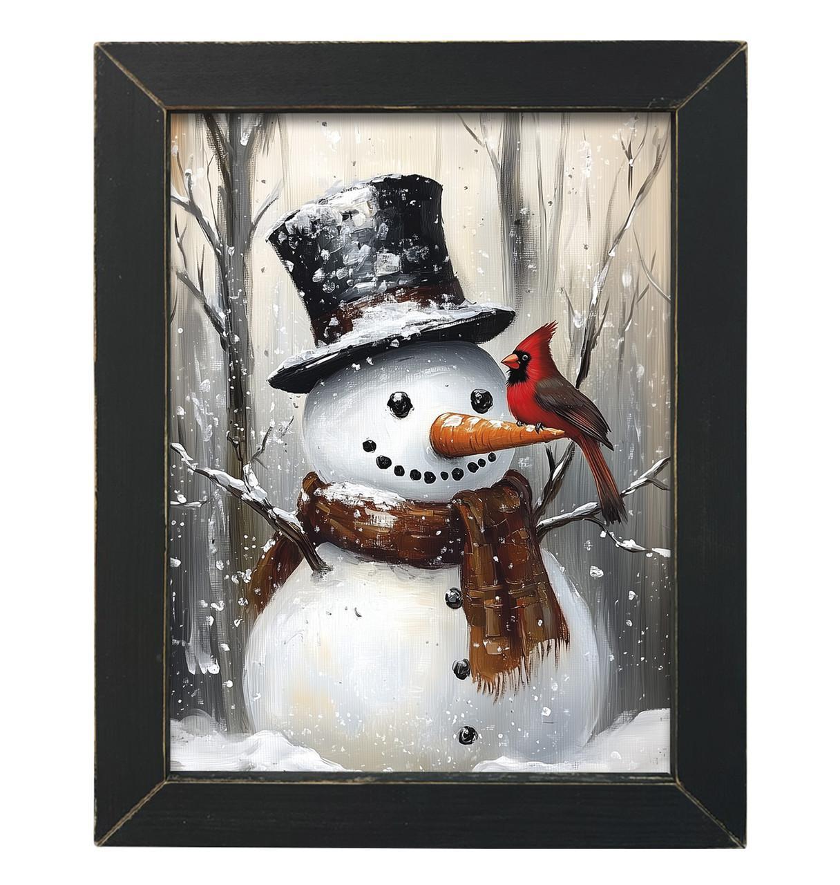 Snowman with Cardinal Friend Picture