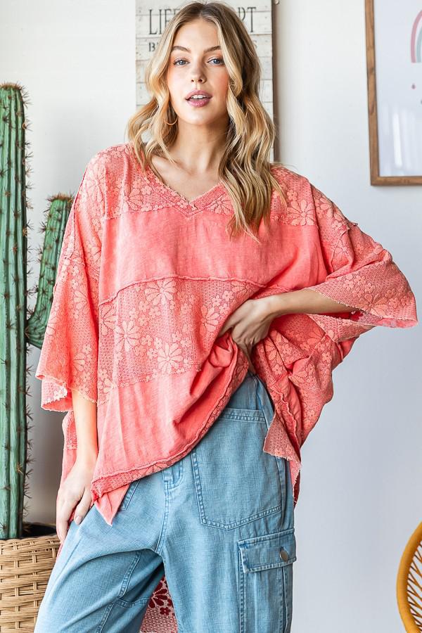 Lace Mix Media Hem Boxy Top