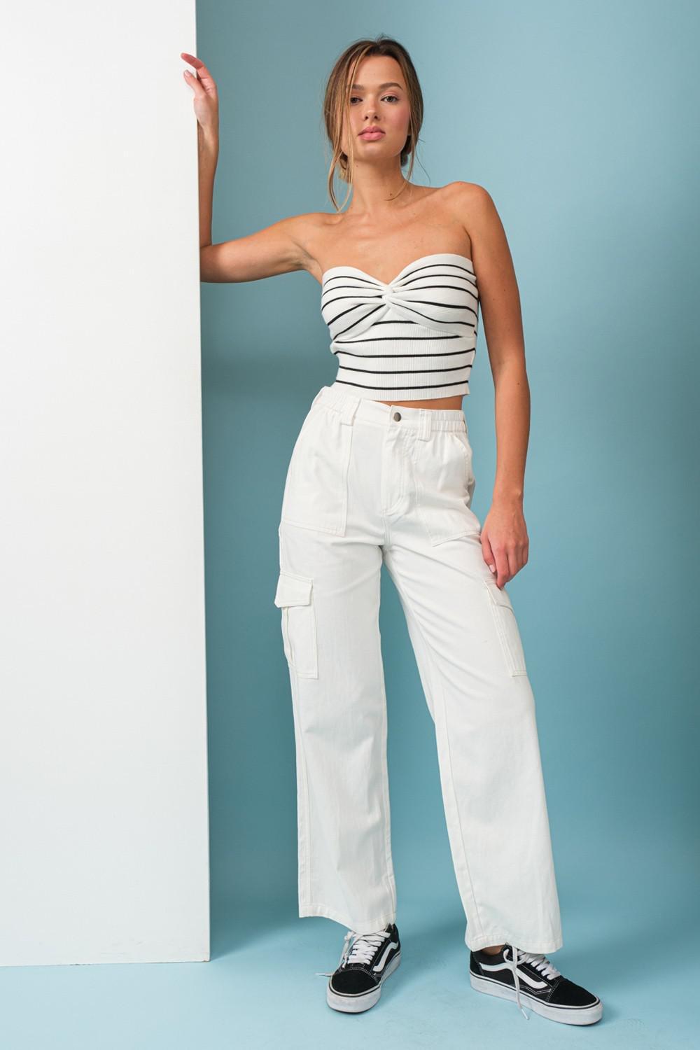 Mia Strapless Twist Front Stripe Top