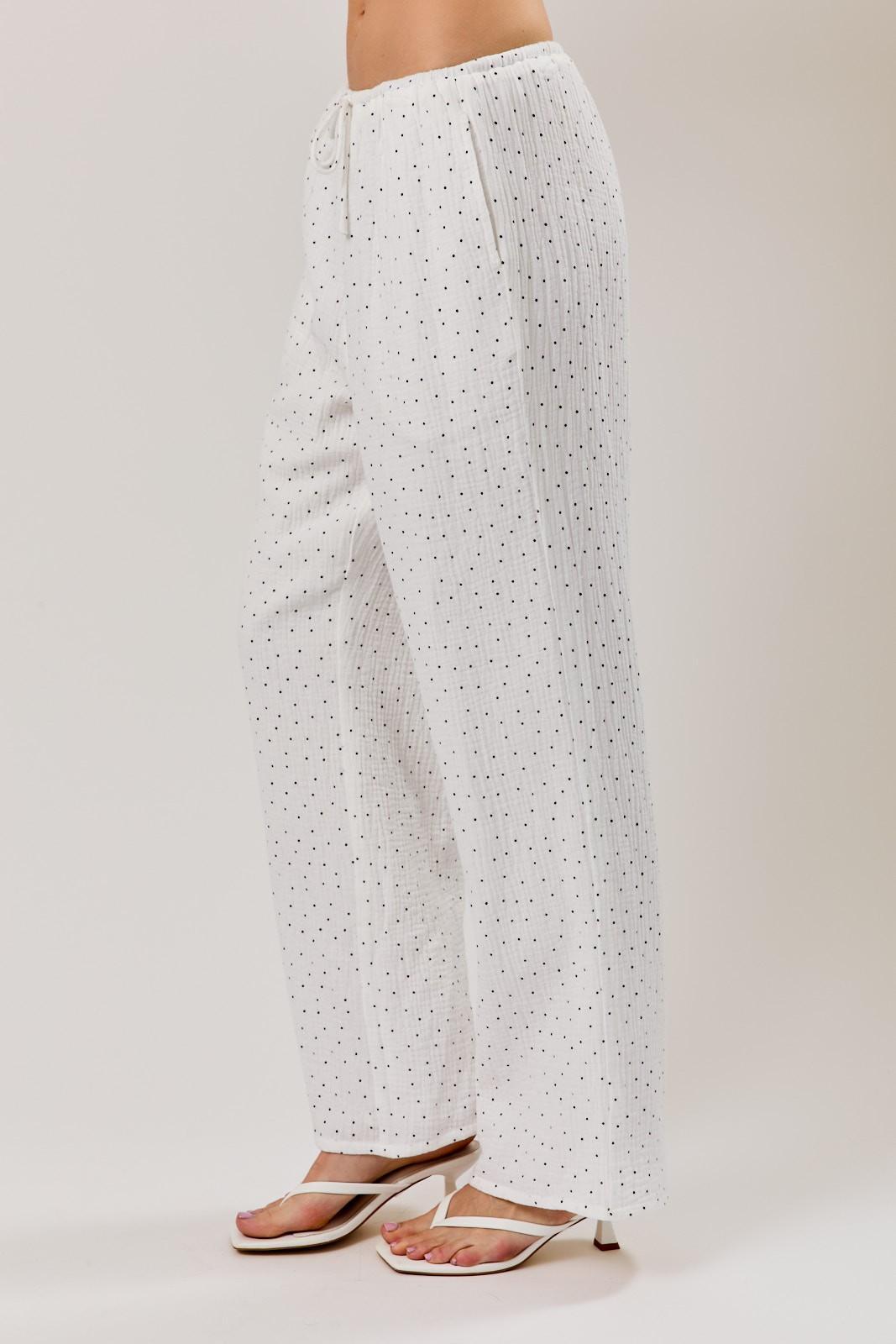 Draw String Waist Eyelet Pants - Polka Dot