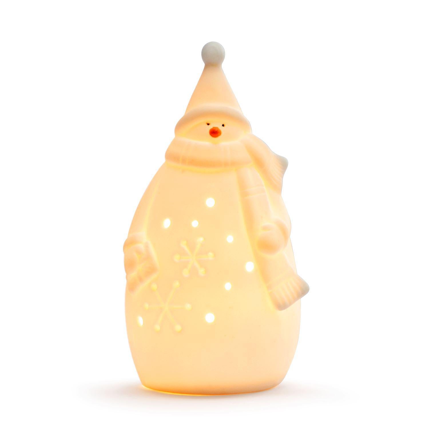 White LED Ceramic Snowman with Scarf Figure - 3x5.5in