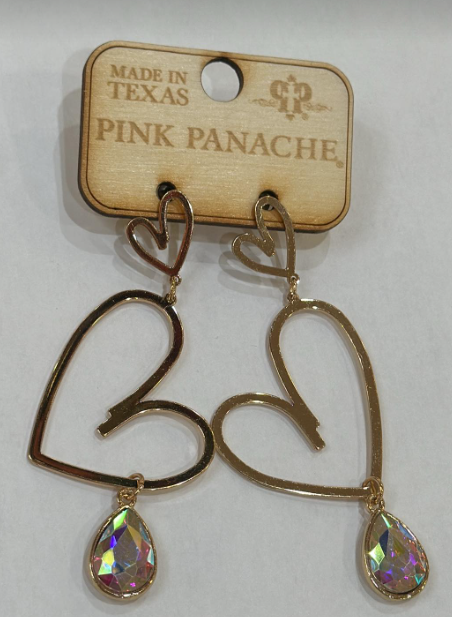 Gold Heart Iridescent Stone Dangles
