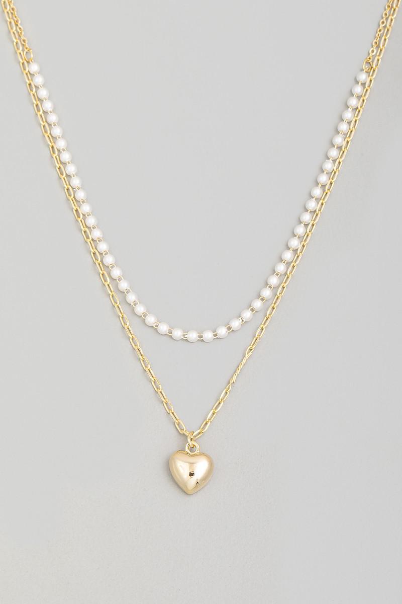 Chain Bead Layered Heart Pendant Necklace