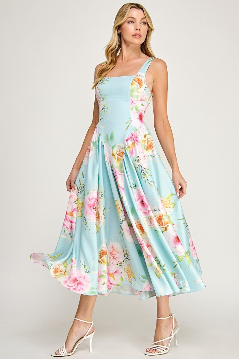 Pastel Garden Open-Back Midi Dress