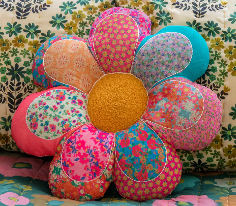 Whimsy Flower Patchwork Pillow