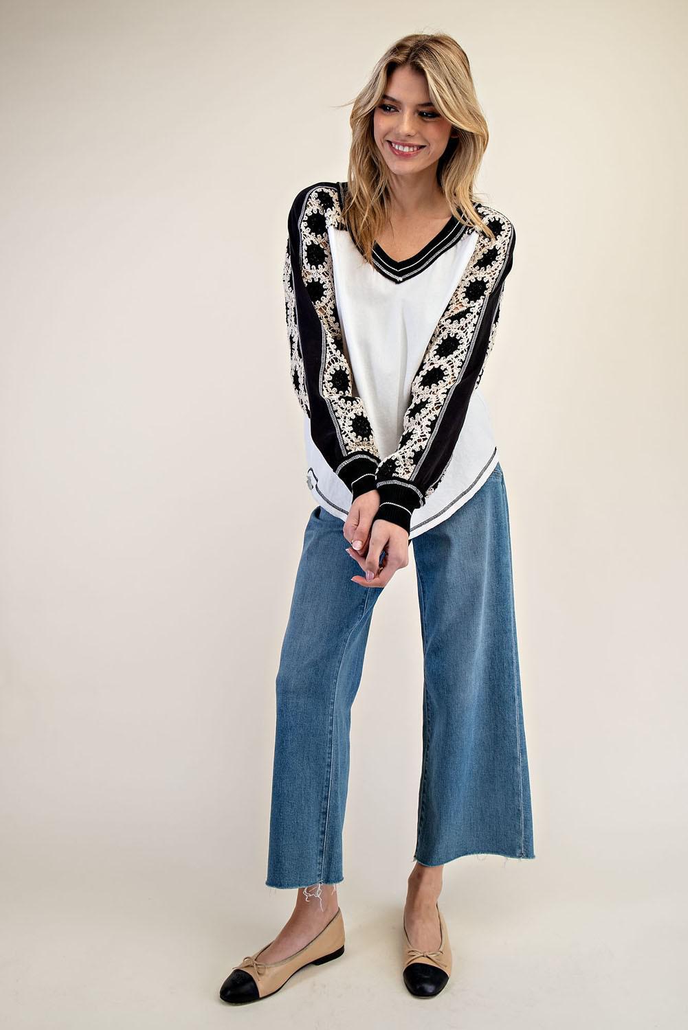 Embroidered Raglan Sleeve Top