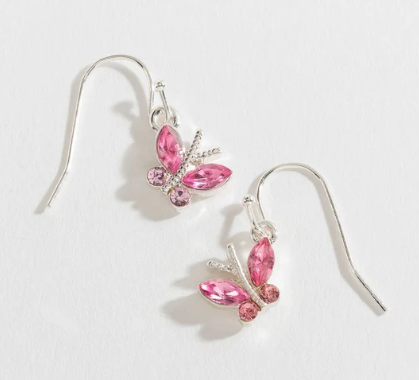 Pink Stone Butterfly Earrings