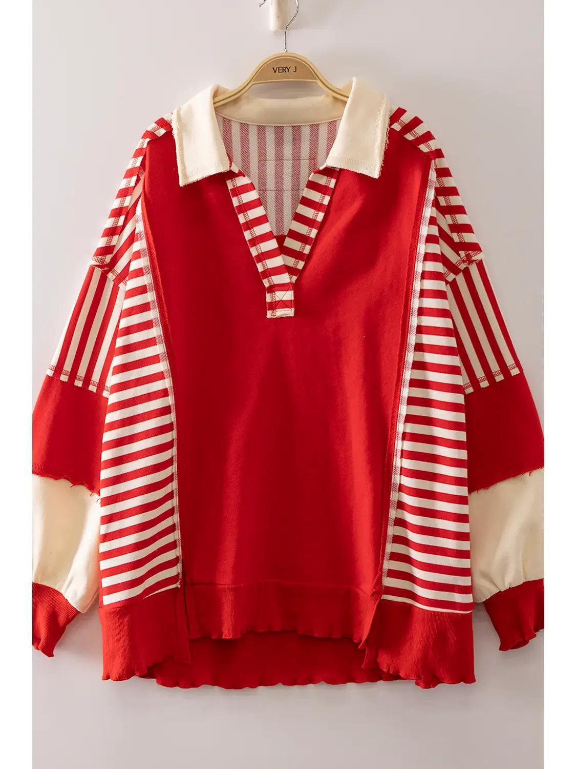 Red Vintage Stripe Rugby Sweatshirt