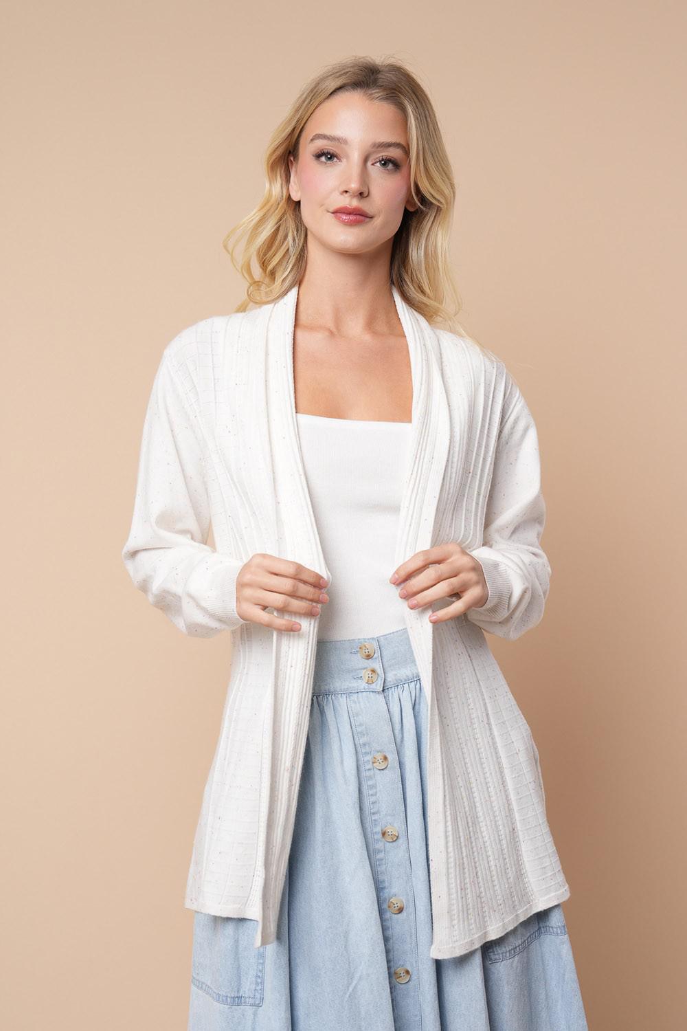 Long Sleeve Confetti Print Knit Cardigan