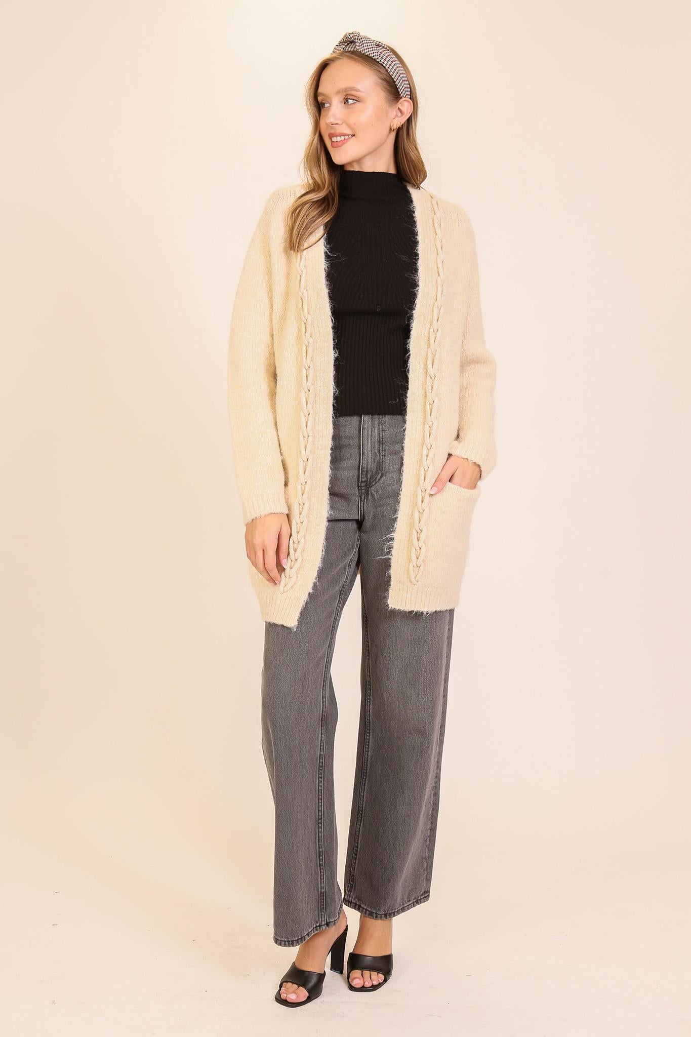 Cream Haven Cable-trim Cardigan