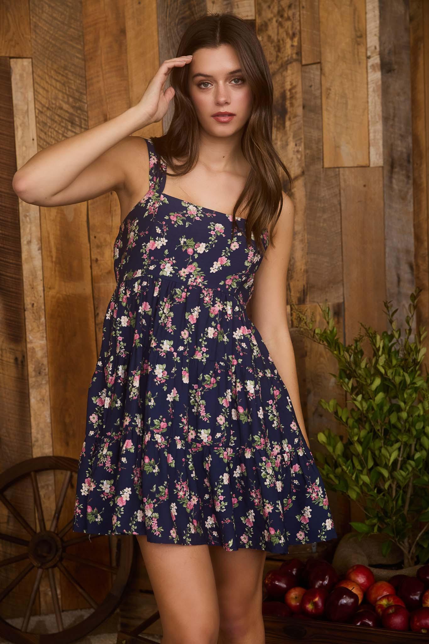 Floral Sleeveless Tiered Mini Dress