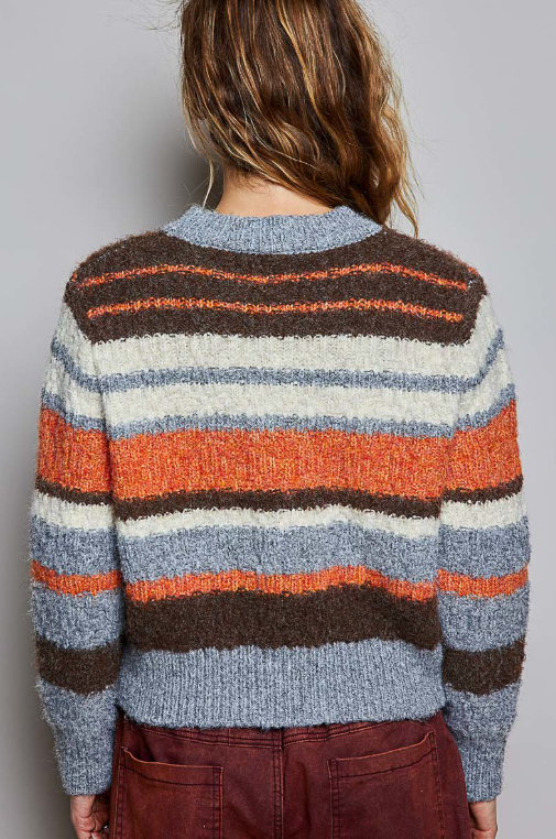 Cream Multi Chunky Knit Striped Sweater