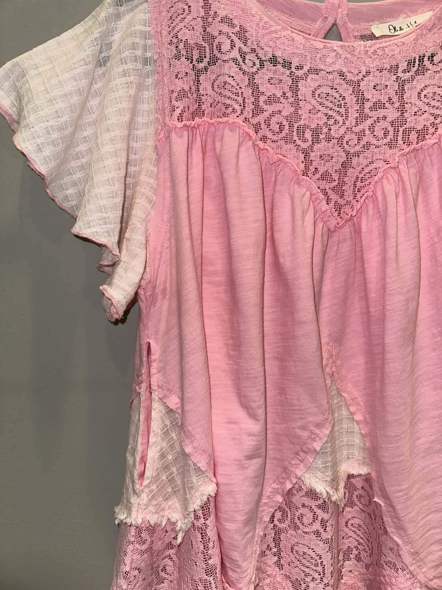 Washed Lace Mix Ruffle Hem Tunic