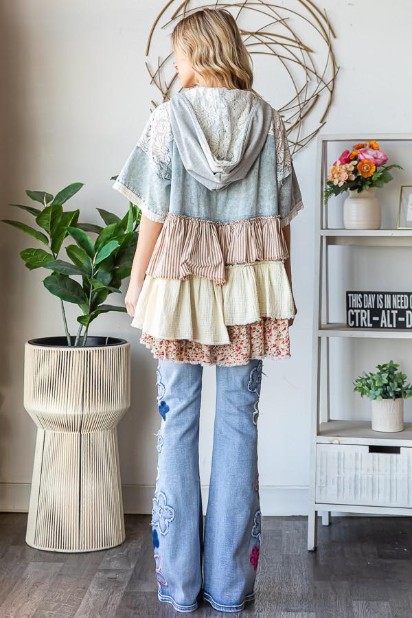 Washed Fabric Mixed Ruffle Top