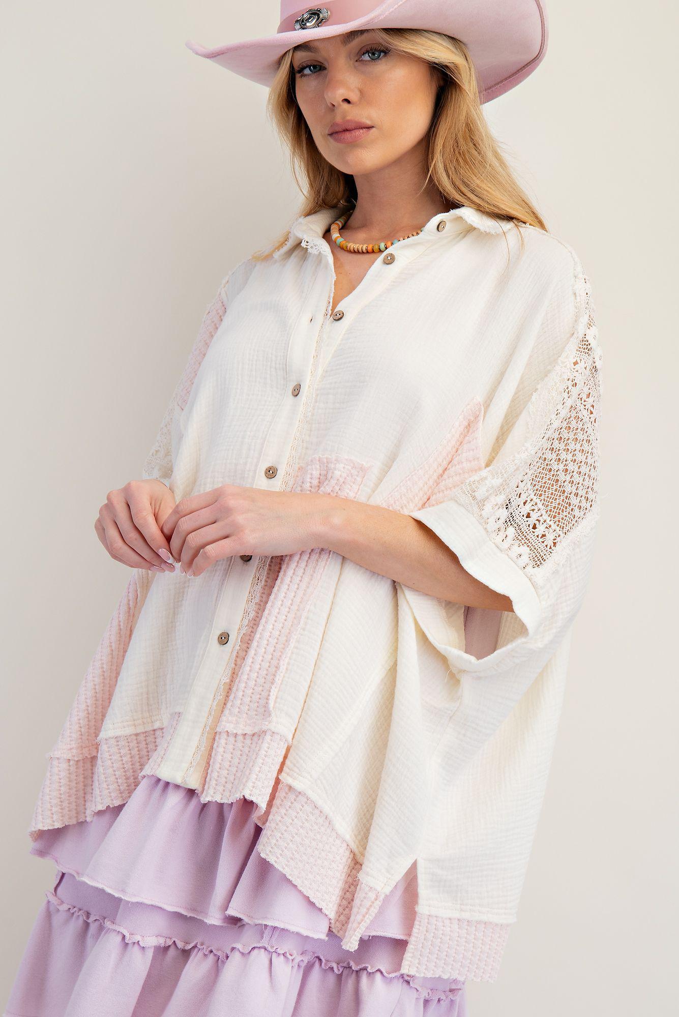 Ivory Cotton Gauze Button Blouse
