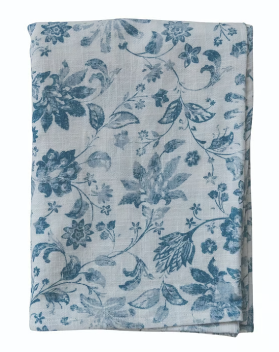 Cotton Slub Printed Tablecloth w Floral