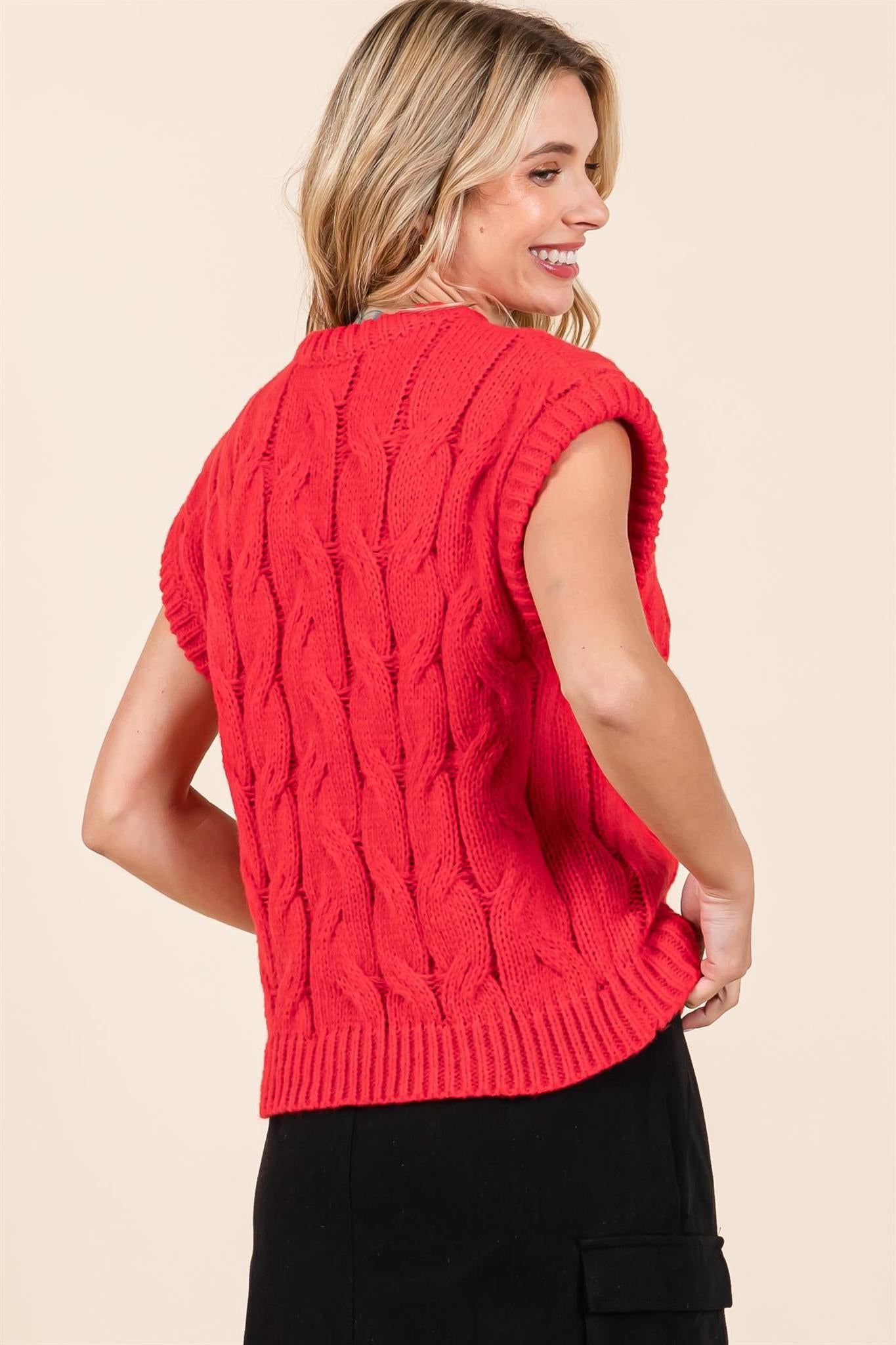 Red Cable Knit Sweater Vest