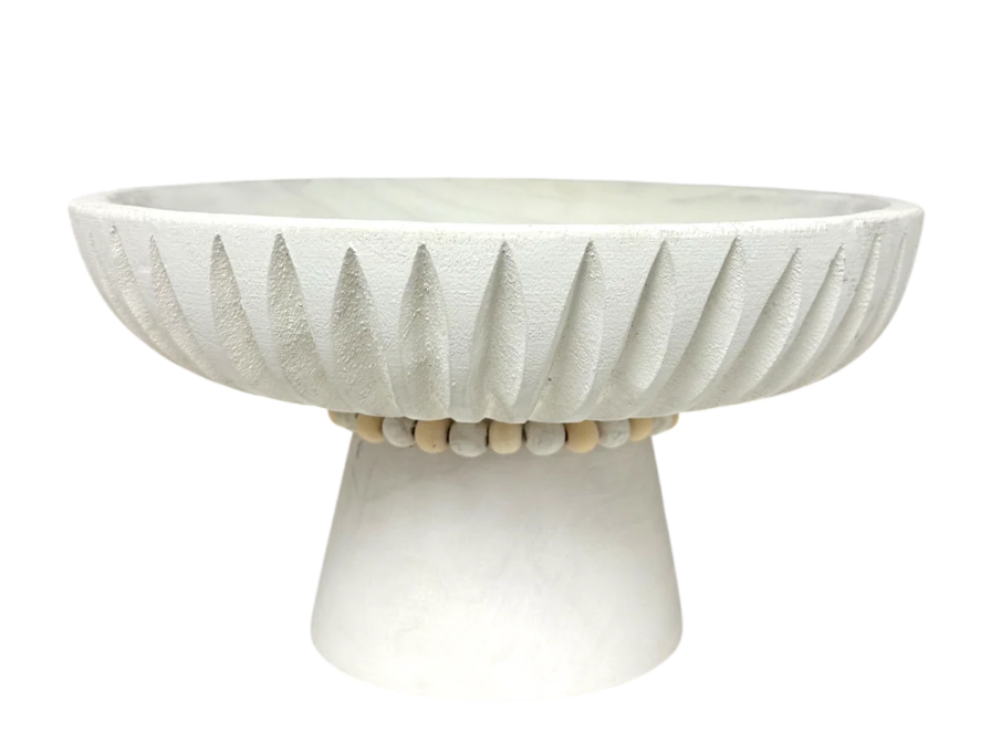 T129 Wood Ribbed Pedestal Tray - White 11.25" x 11.25" x 6"