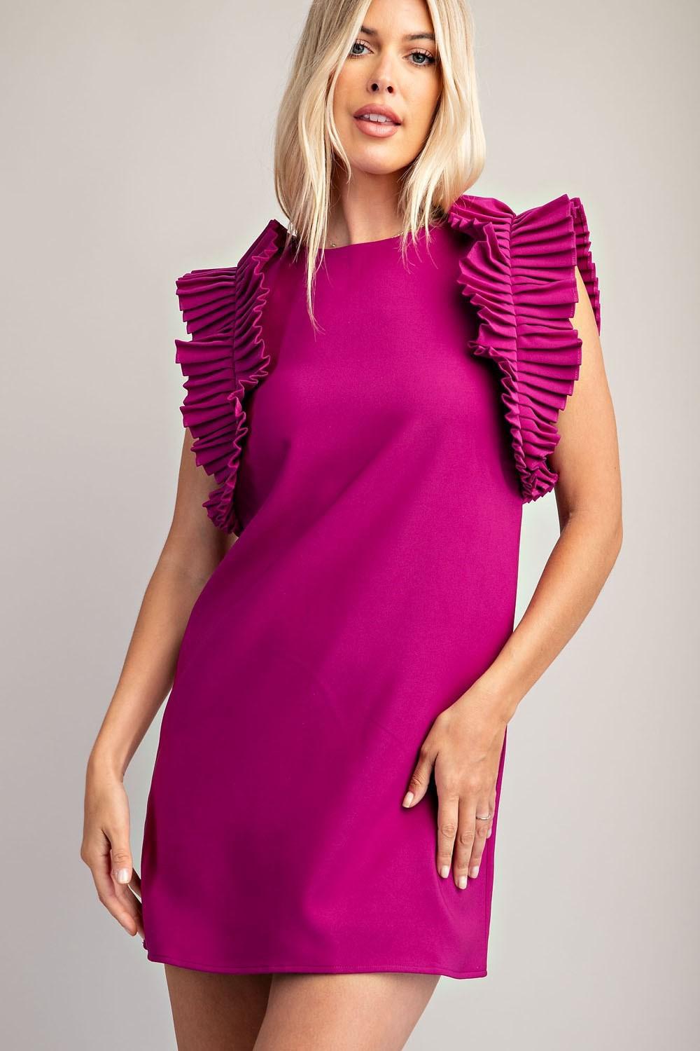 Magenta Pleated Mini Dress