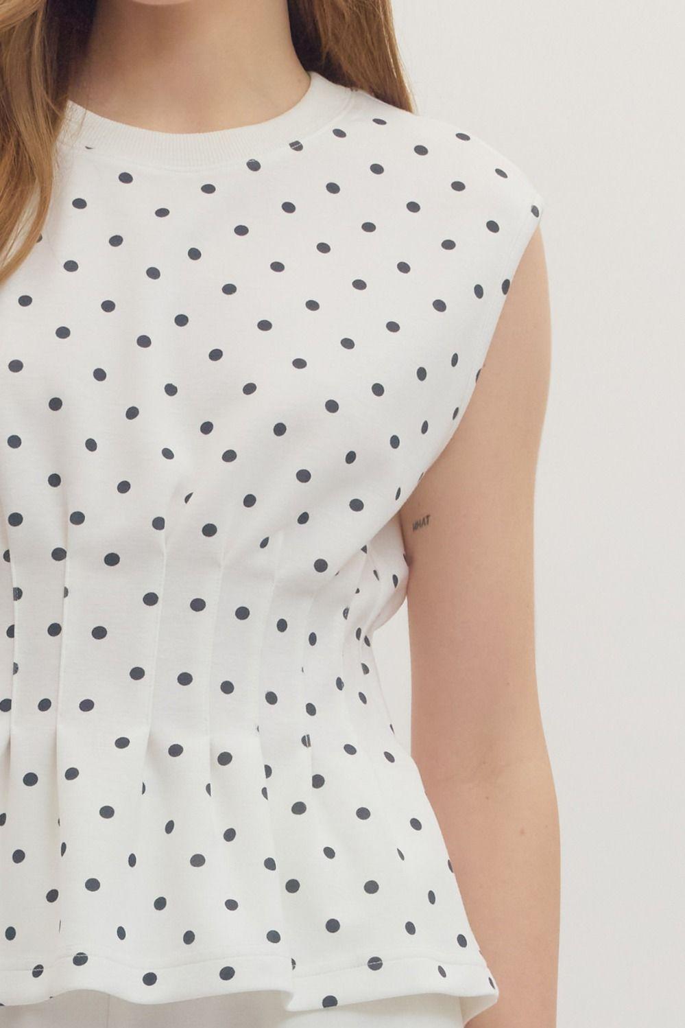 Off-White Cap Sleeve Polka Dot Tee