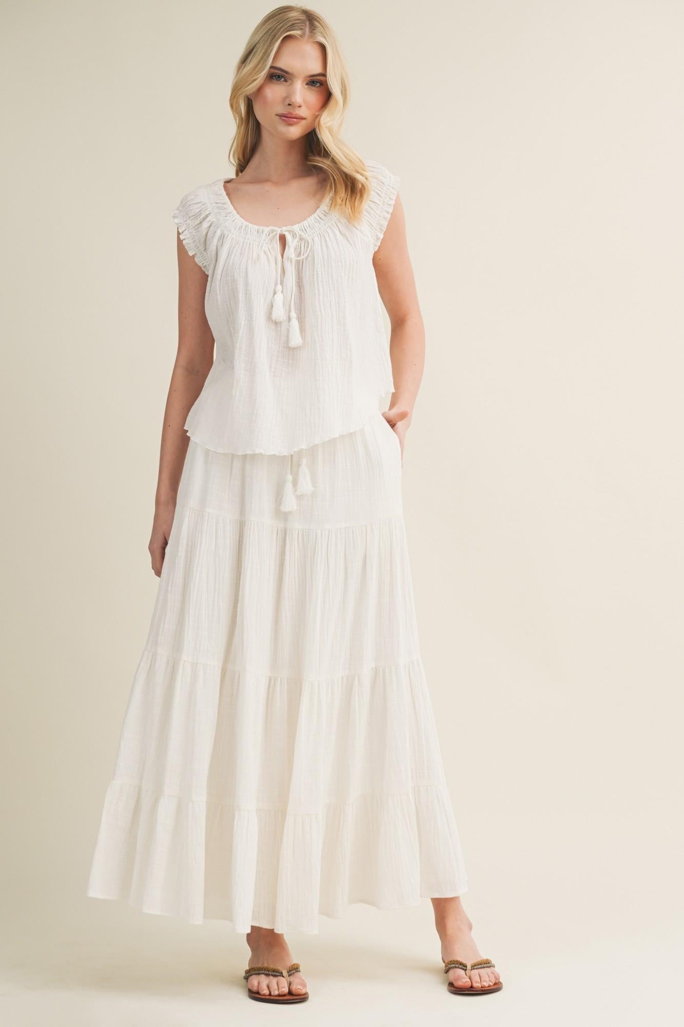 Off-White Tiered Maxi Skirt