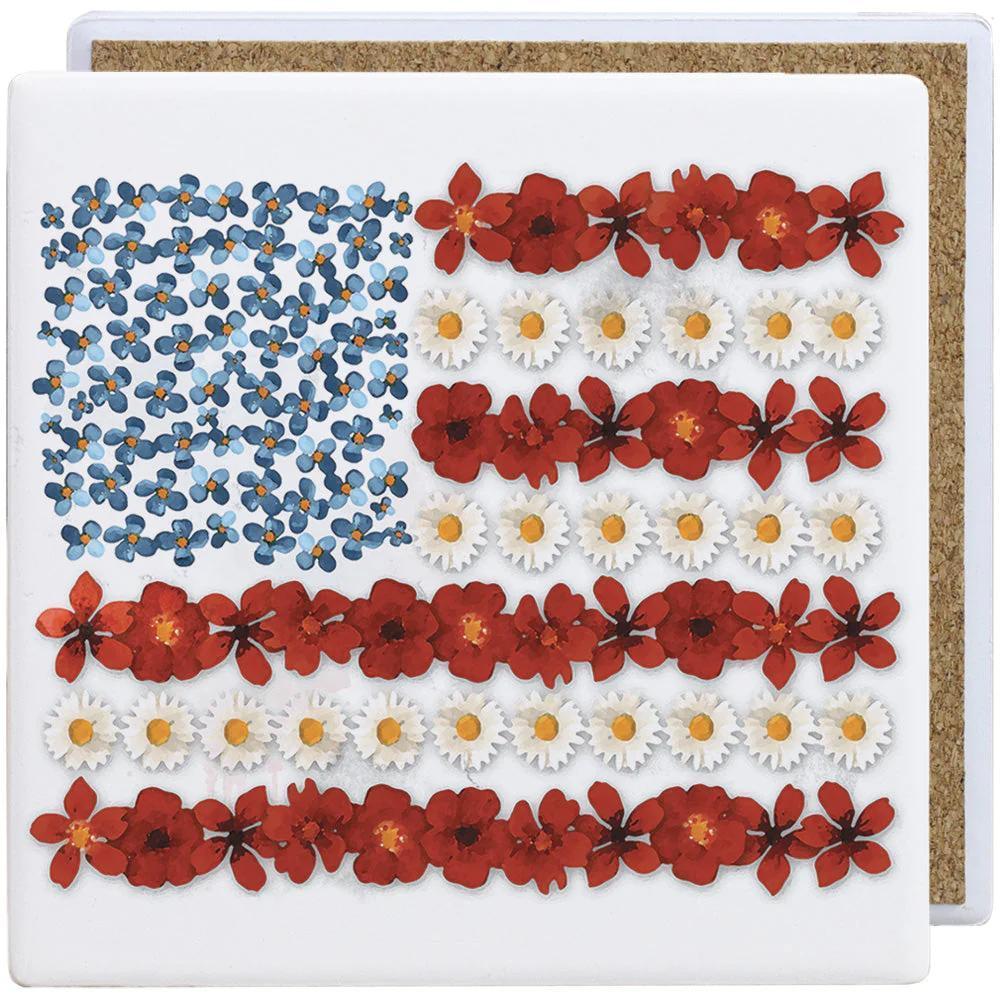 Floral American Flag Coaster
