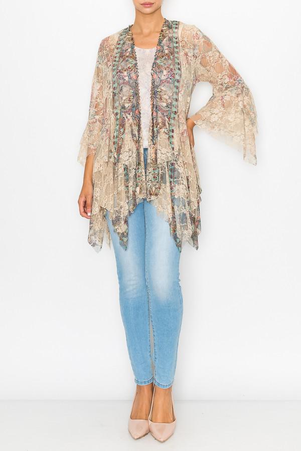 Printed Turquoise Lace Cardigan