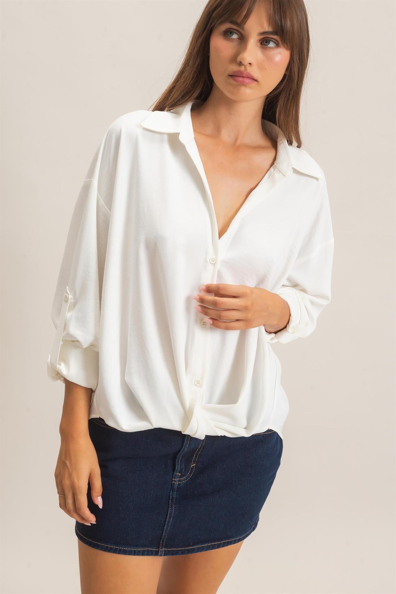 Off-White Button-up Dolman Sleeve Top
