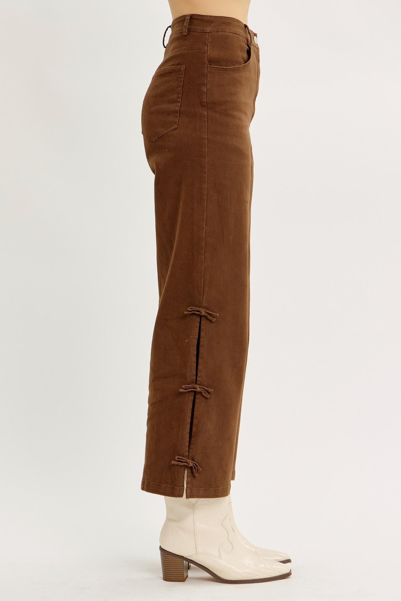 Garment Washed Side Bow Detail Western Pants