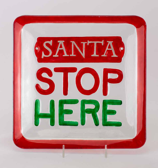 Santa Stop Here Glass Platter